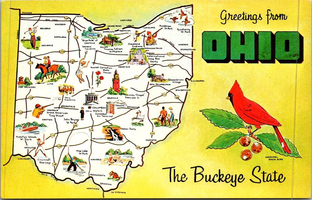 Greetings From Ohio The Buckeye State Vintage Postcard SP17-27